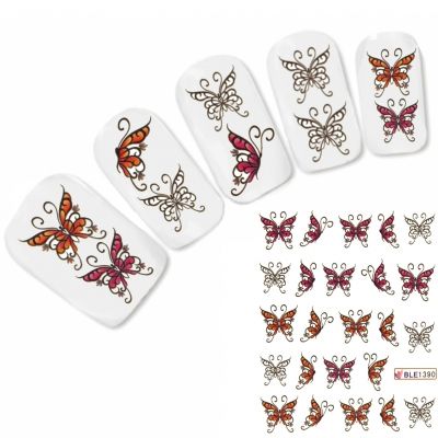 Nagel Sticker Nail Art Tattoo Lila Schwarz Orange Schmetterling Aufkleber Neu!