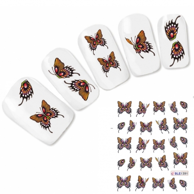 Nagel Sticker Nail Art Tattoo Gelb Braun Schmetterling Aufkleber Neu!