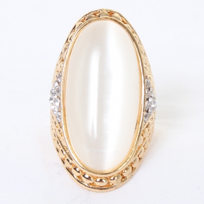 Edelstahl Ring großer ovaler glï¿½nzender Stein Modeschmuck Luxus Gr. 15,5 - 1