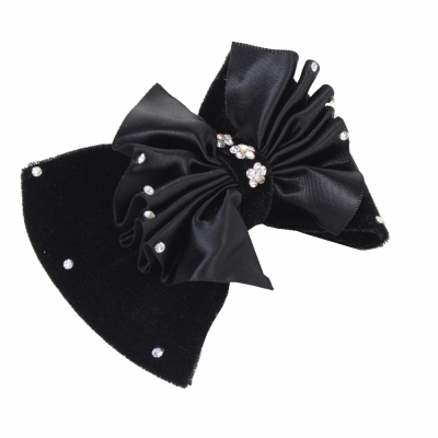 Haarclip mit Haarnetz mit Blüten und Strass-Steinchen bestückter Schleife - 1