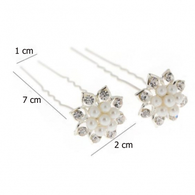 2 Strass Perlen Haarnadeln Braut Kommunion Hochzeit Blumen Haarschmuck - 4