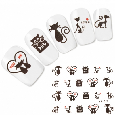 Tattoo Nail Art Katze Aufkleber Nagel Sticker Neu!
