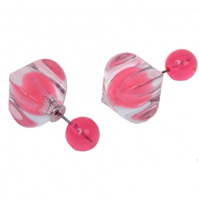 Schöne Doppelseitige Ohrringe in Rosa - 1