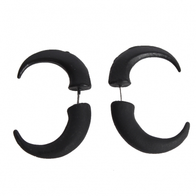 3D Halb Ring Ohrstecker Ohrringe Hörner Tunnel-look in Schwarz - 1