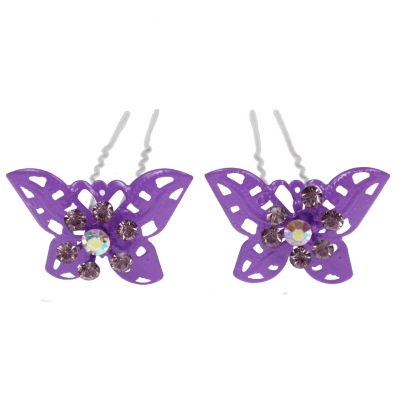 2 große Haarnadeln Strass Schmetterling hairpins lila - 1