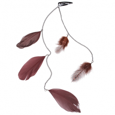 Haarclip Haarkette mit Federn in der Farbe Braun - 1