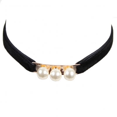 Gothic Samt Halsband Choker Strass Perlen Modell 2 - 1