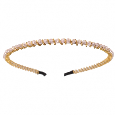 Haarreif mit Strass Glitzer umwickelt mit goldener Kugelkette Rosa - 1