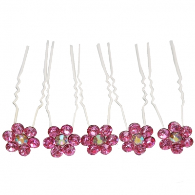 5 Haarnadeln mit Strass Blüten Design in diversen Farben rosa - rosa