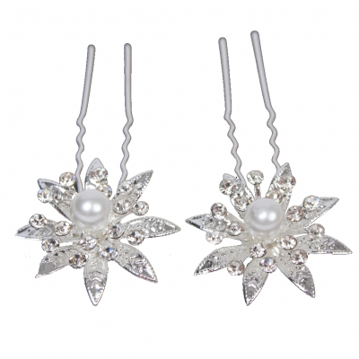 2 Haarnadeln Blume mit Perle - 1