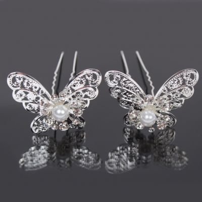 2 Haarnadeln Strass Schmetterling Braut Kommunion Hochzeit Ball Haarschmuck