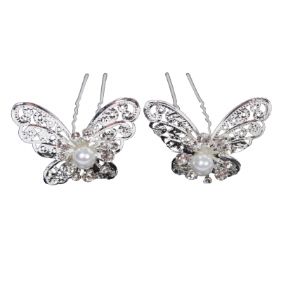 2 Haarnadeln Strass Schmetterling Braut Kommunion Hochzeit Ball Haarschmuck - 1