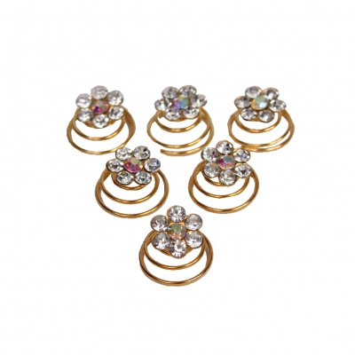6 Strass Curlies Haarschmuck Blume