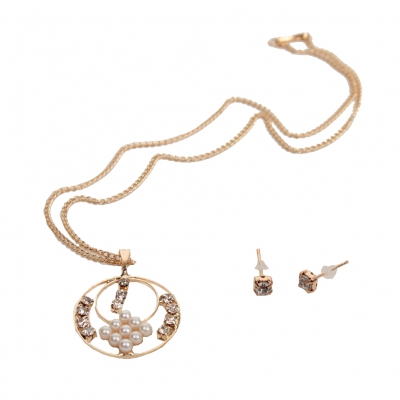 Halskette mit Anhänger und Ohrringen Doppelring - 2