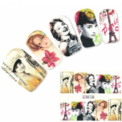 Tattoo Nail Art Eiffelturm Paris Marilyn Aufkleber Nagel Sticker