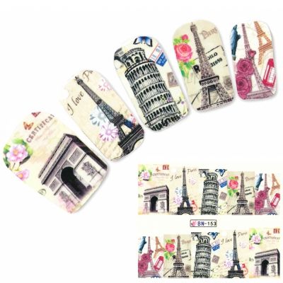 Tattoo Nail Art Paris Eiffelturm Arc de Triomphe Aufkleber Nagel Sticker