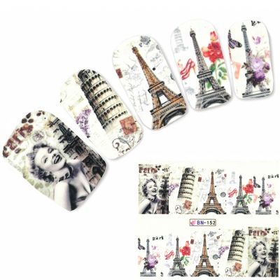 Tattoo Nail Art Eiffelturm Paris Marilyn Aufkleber Nagel Sticker