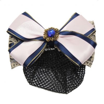 Haarclip mit Haarnetz Schleife Spitzenstoff Strass Blau Weiß - 1