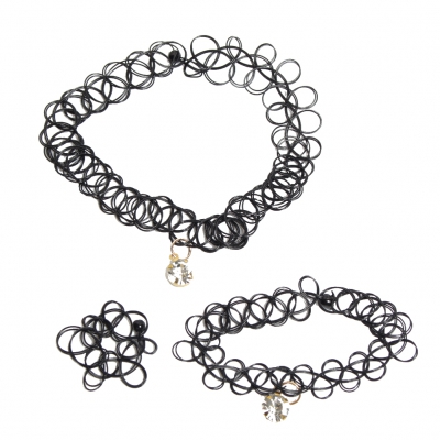 3er Set Halsband Armband Ring Strass - 1