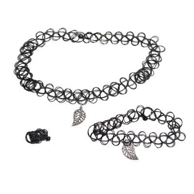 3er Set Halsband Armband Ring Blatt - 1