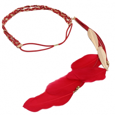 Geflochtenes Haarband Haarkette mit Feder in der Farbe Rot - 5