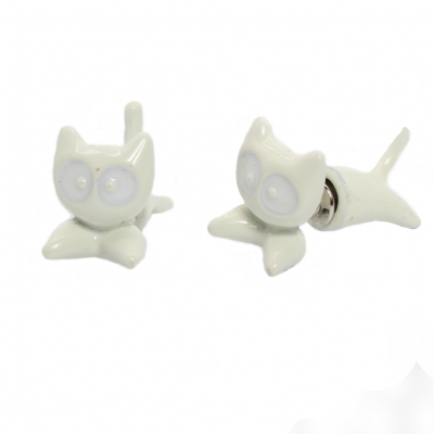 3D Katzen Ohrstecker Ohrringe in der Farbe Weiß - Weiß