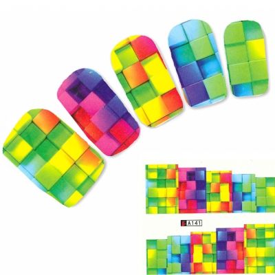 Tattoo Nail Art bunte Qaudrate Aufkleber Nagel Sticker