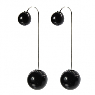 Hochglanz Schwarz Doppelseitige Ohrringe Ohrstecker Ohrschmuck Earring