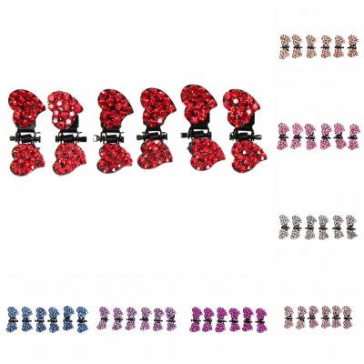 6 x Mini Haarklammern in Herz Form mit Strass-Steinen bestückt Pink - 1