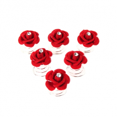 6 Curlies Rosen Blüten Haarschmuck mit Straß - 1