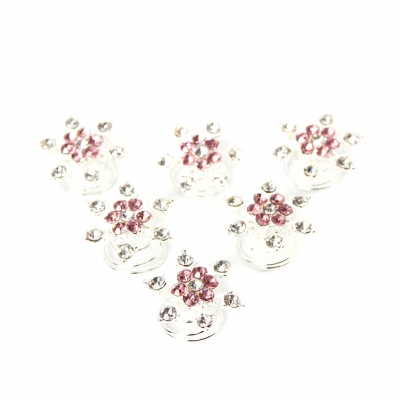 6 Strass Curlies Haarschmuck Blüten Rosa - 5