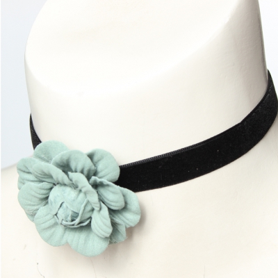 Choker Kropfband mit Samt Blüte Grün - 2