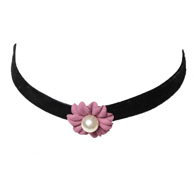 Choker Kropfband mit Samt Perlen-Blume Bordeaux - 5