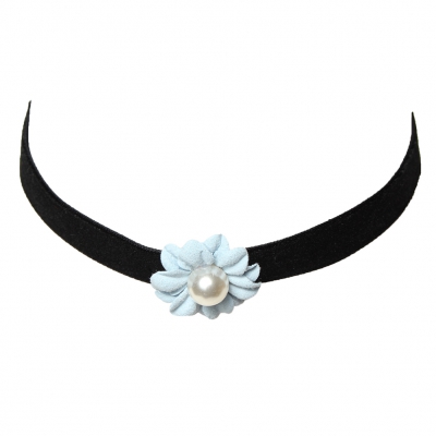 Choker Kropfband mit Samt Perlen-Blume Blau - 1