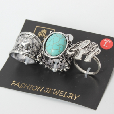 Ringe 3 er Set Midi Fingerspitzenring mit Elefantenmotiv M - 1