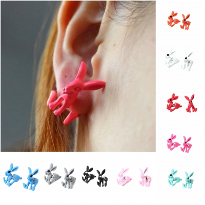 3D Hasen Bunny Ohrstecker Front Back Ohrringe Blau - 1