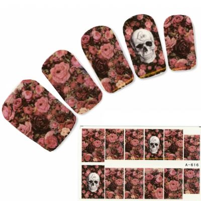 Tattoo Nail Love Totenkopf Rosenwiese Nagel Sticker