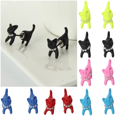 3D Katze Cat Ohrstecker Front Back Ohrringe Rosa - 1