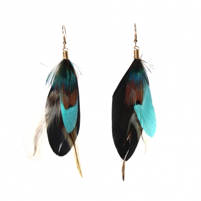 1 Paar Feder Ohrhänger Boho Ohrringe Schwarz Türkis