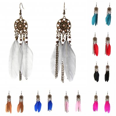 1 Paar Feder Ohrhänger Boho Ohrringe Blau - 1