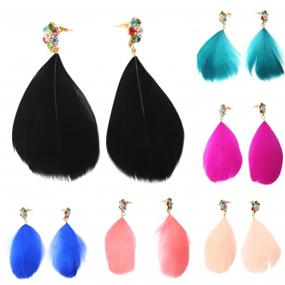 1 Paar Feder Ohrstecker Boho Strass Ohrringe Blau - 1