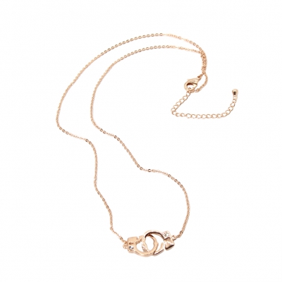 Halskette mit Strass Handschellen Anhänger Gold - 3