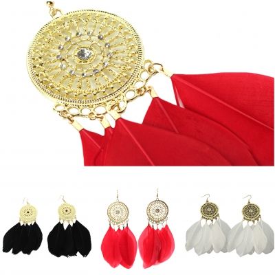 1 Paar XXL Feder Ohrhänger Boho Ohrringe Rot - 1