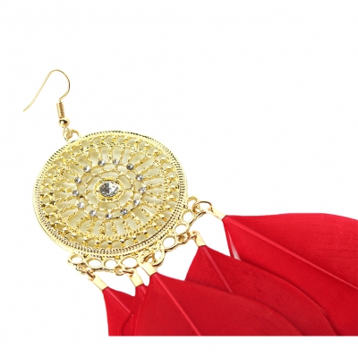 1 Paar XXL Feder Ohrhänger Boho Ohrringe Rot - 2