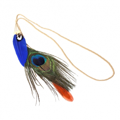 Geflochtenes Haarband Haarkette mit Pfau Feder Blau - 2