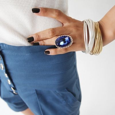 Edelstahl Ring groï¿½er ovaler glï¿½nzender Stein - 1