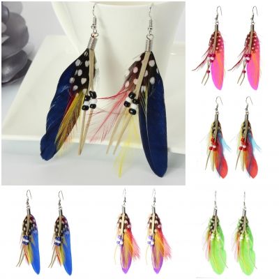 1 Paar Feder Ohrringe pailletten Boho Blau - 1