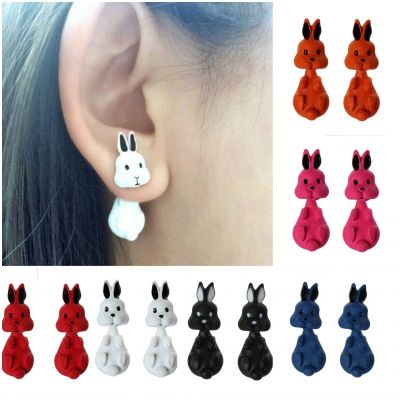 3D Hase Ohrstecker Ohrringe in der Farbe Orange - 1