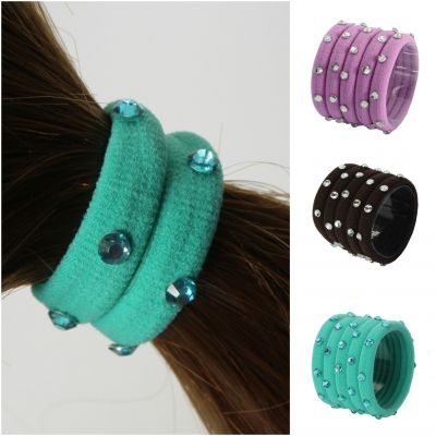 5 x elastische Haargummis neuer trendy Zopfband Strass Flieder - 1