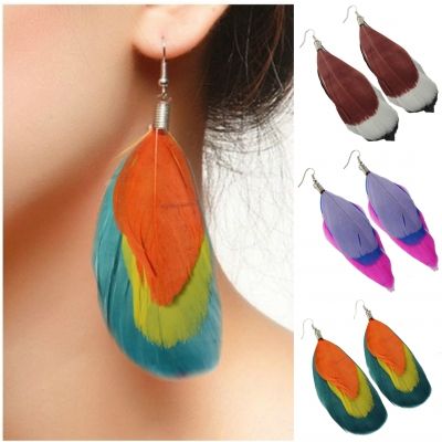 1 Paar Feder Ohrhänger Boho Ohrringe Braun - 1